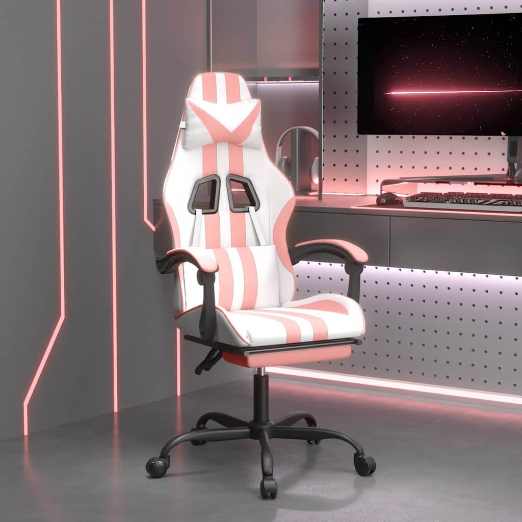 Vidaxl gamestoel met voetensteun kunstleer wit en roze