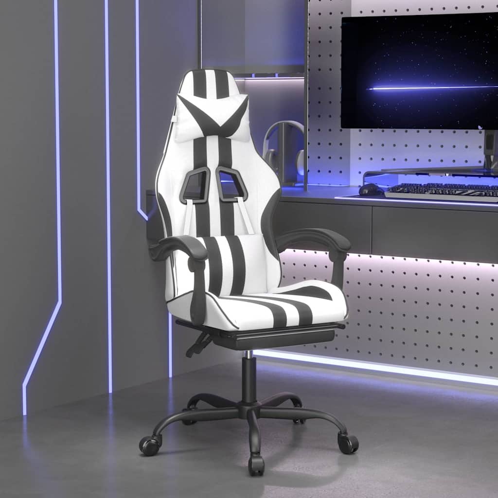 Vidaxl gamestoel met voetensteun kunstleer wit en zwart