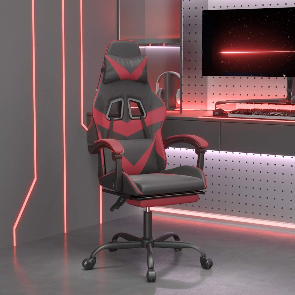 Vidaxl gamestoel met voetensteun kunstleer wit en wijnrood