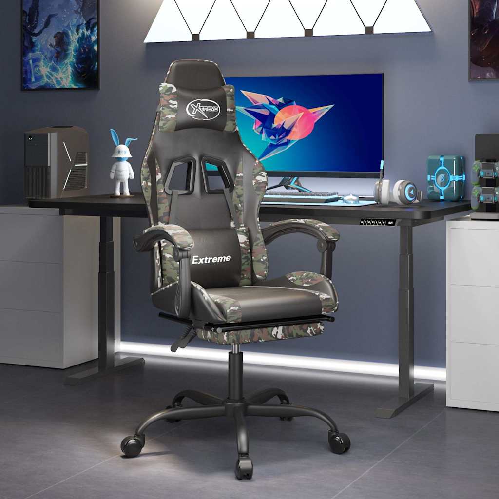 Vidaxl gamestoel met voetensteun kunstleer zwart en camouflage