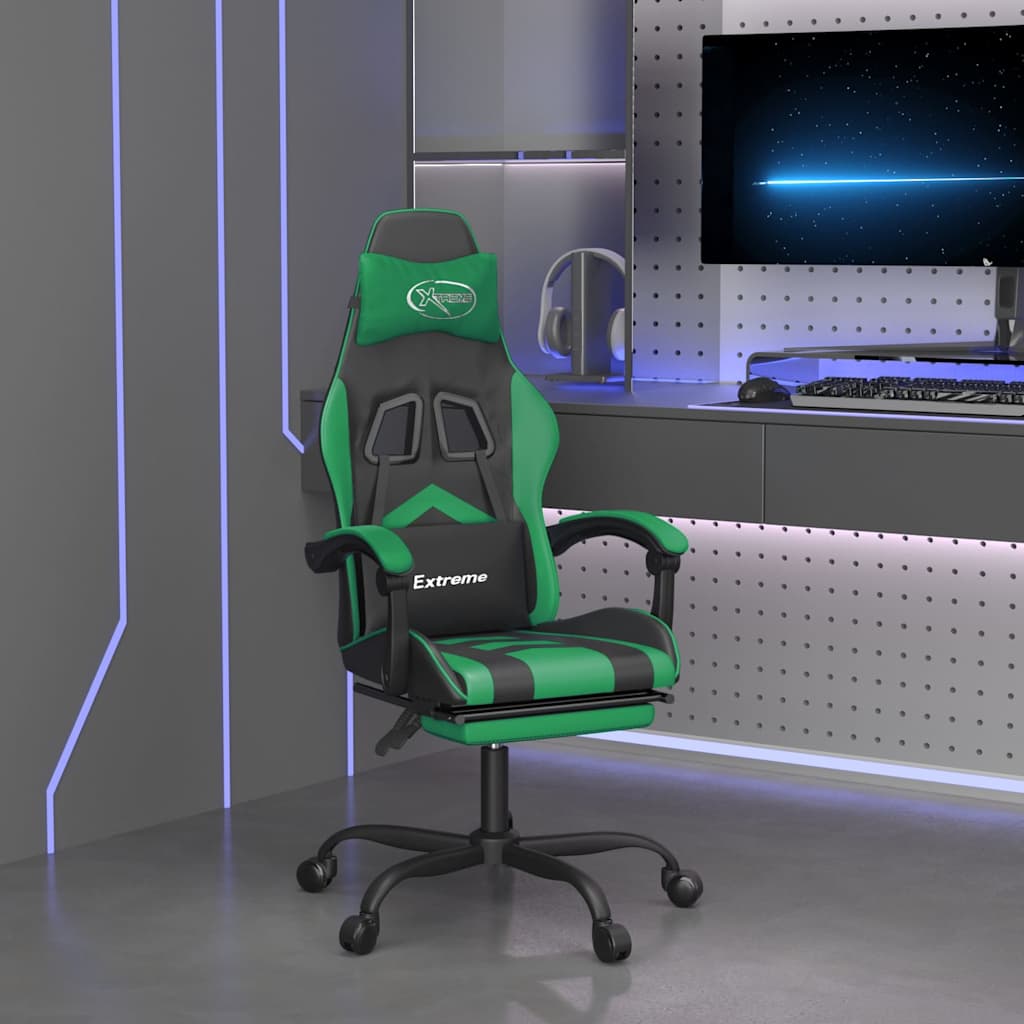 Vidaxl gamestoel met voetensteun kunstleer zwart en groen