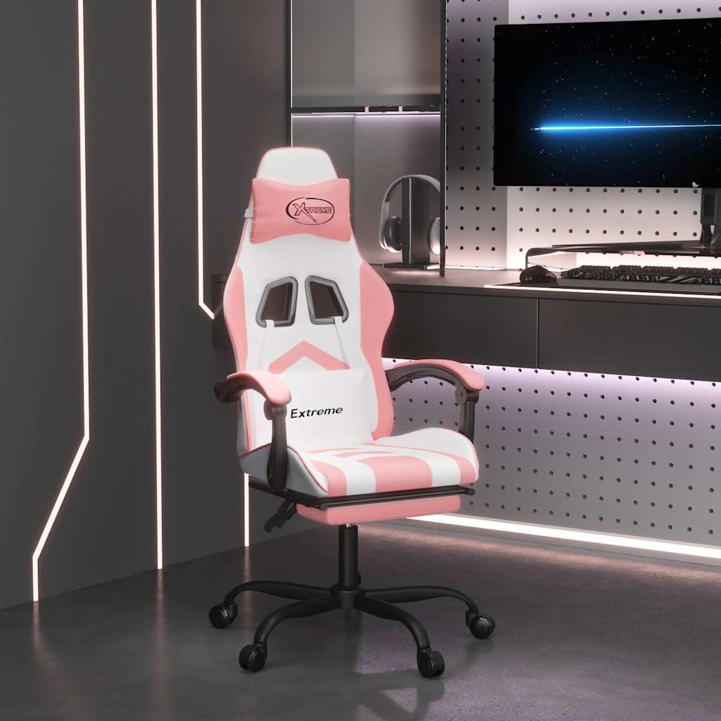 Vidaxl gamestoel met voetensteun kunstleer wit en roze