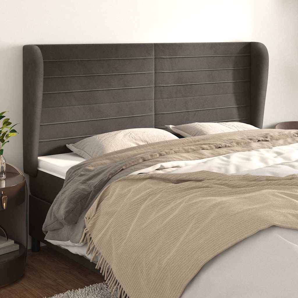 Vidaxl hoofdbord met randen 183x23x118 128 cm fluweel donkergrijs