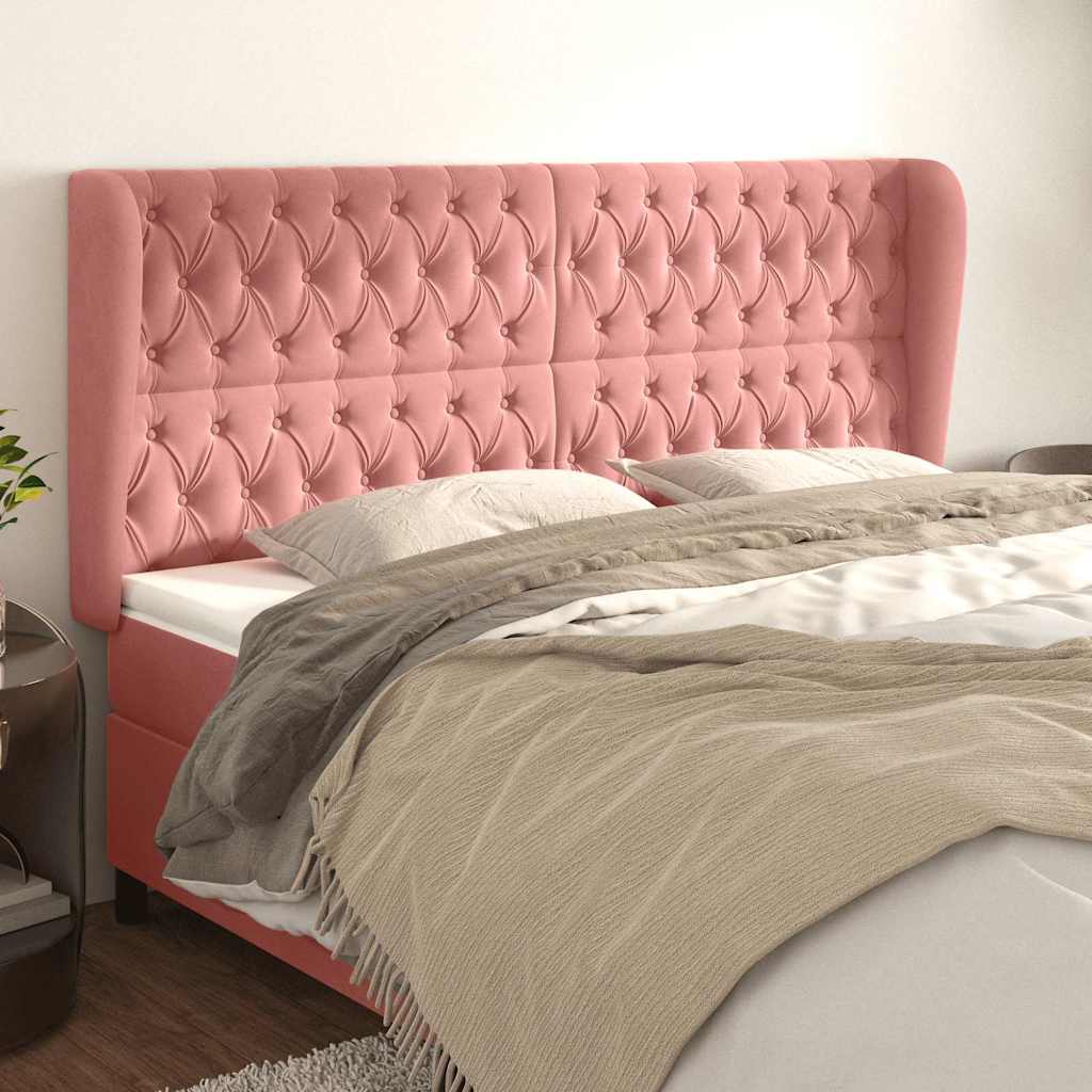 Vidaxl hoofdbord met randen 203x23x118 128 cm fluweel roze