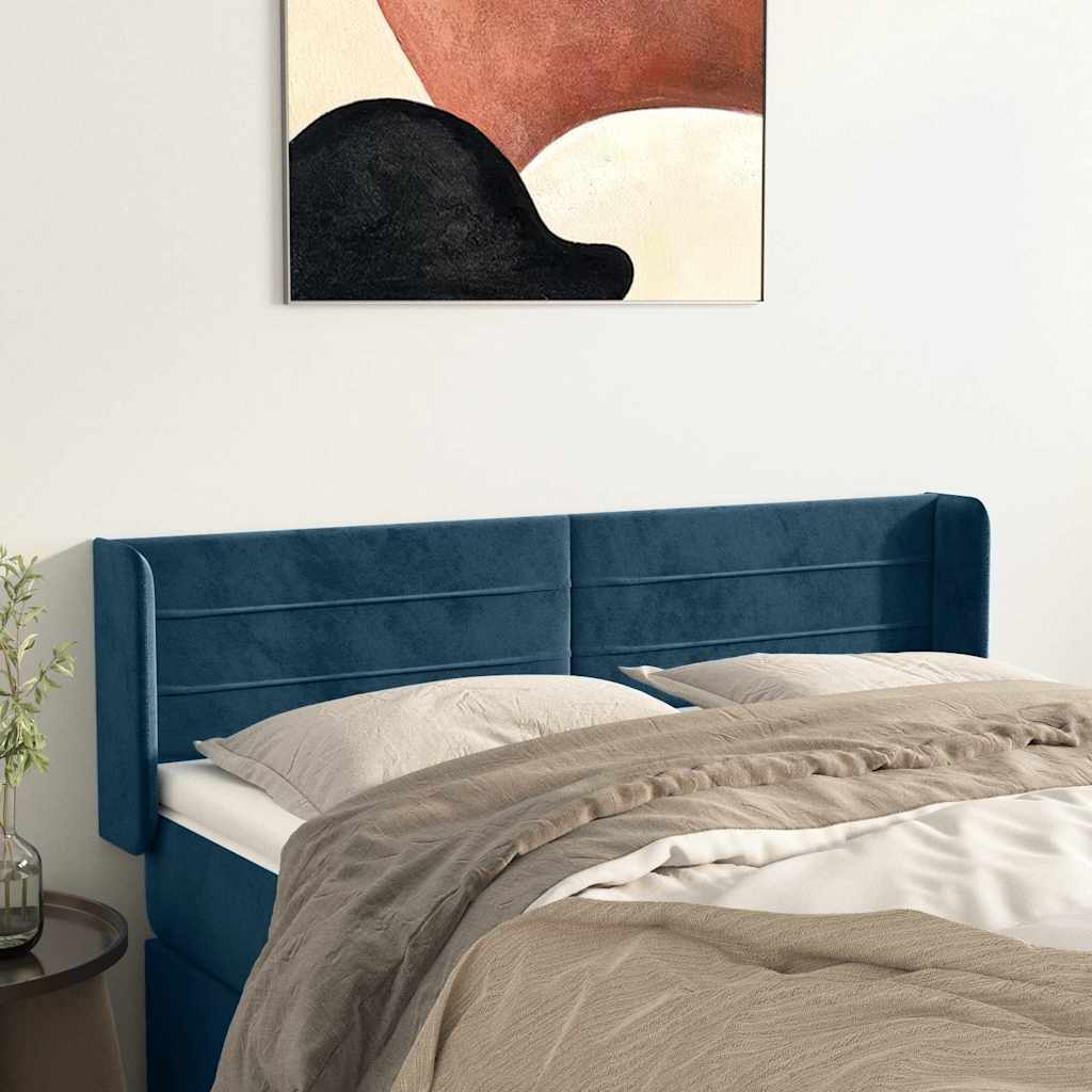 Vidaxl hoofdbord met randen 147x16x78 88 cm fluweel donkerblauw
