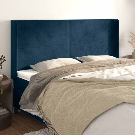 Vidaxl hoofdbord met randen 203x16x118 128 cm fluweel donkerblauw
