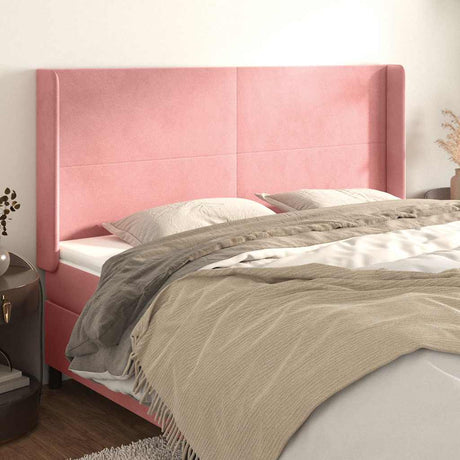 Vidaxl hoofdbord met randen 203x16x118 128 cm fluweel roze