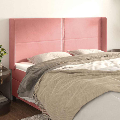 Vidaxl hoofdbord met randen 163x16x118 128 cm fluweel roze