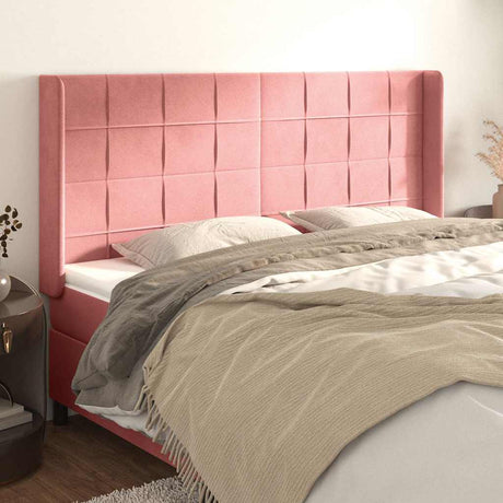 Vidaxl hoofdbord met randen 203x16x118 128 cm fluweel roze