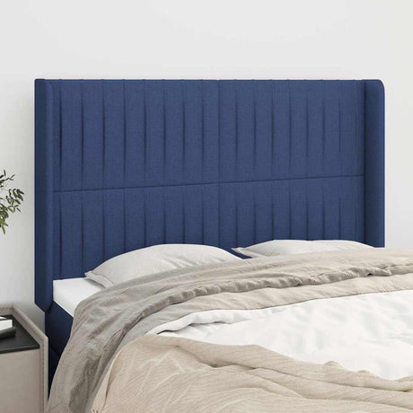 Vidaxl hoofdbord met randen 147x16x118 128 cm stof blauw