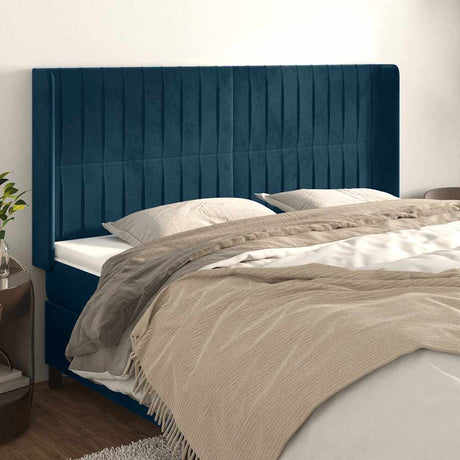 Vidaxl hoofdbord met randen 203x16x118 128 cm fluweel donkerblauw
