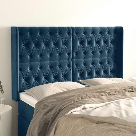 Vidaxl hoofdbord met randen 147x16x118 128 cm fluweel donkerblauw
