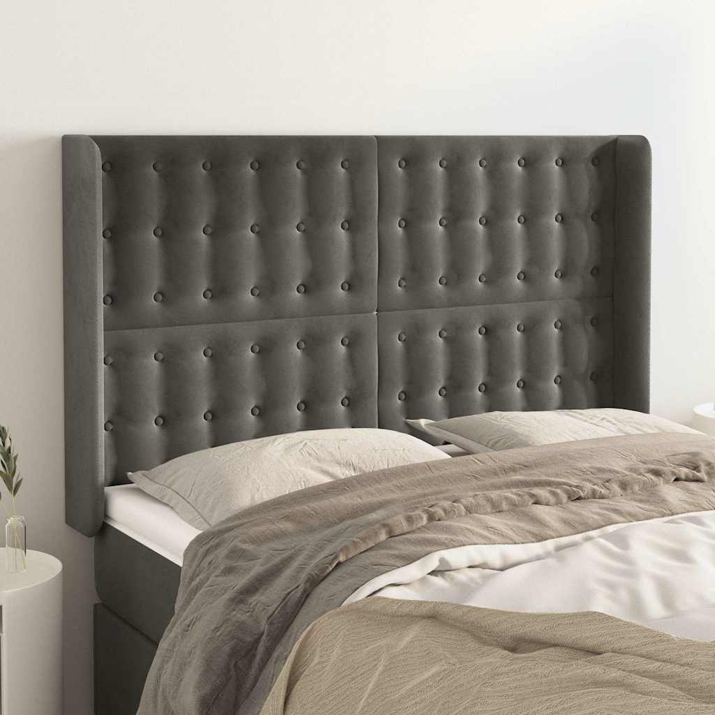Vidaxl hoofdbord met randen 147x16x118 128 cm fluweel donkergrijs