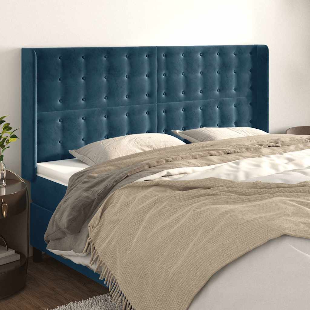 Vidaxl hoofdbord met randen 183x16x118 128 cm fluweel donkerblauw