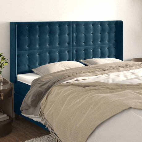 Vidaxl hoofdbord met randen 203x16x118 128 cm fluweel donkerblauw