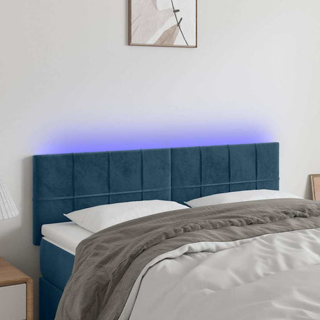 Vidaxl hoofdbord led 144x5x78 88 cm fluweel donkerblauw