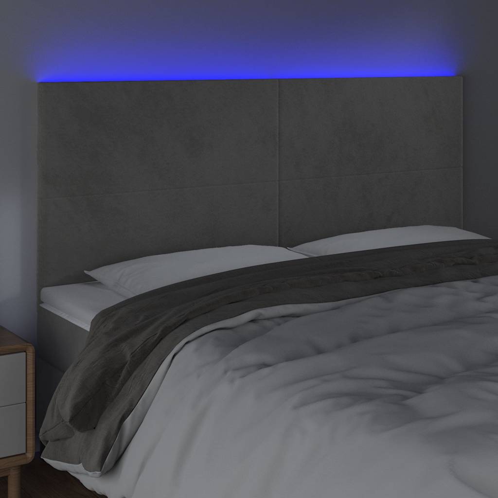 Vidaxl hoofdbord led 200x5x118 128 cm fluweel lichtgrijs