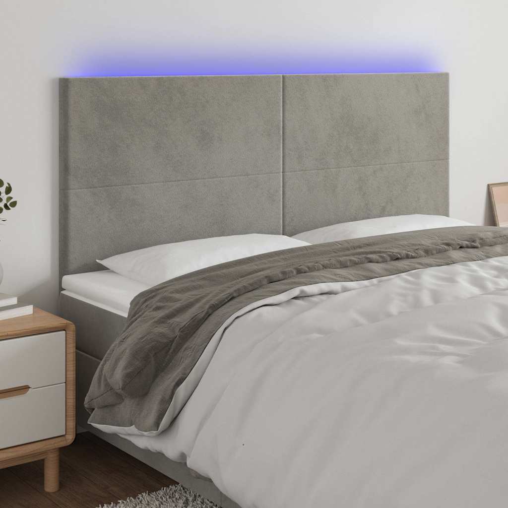 Vidaxl hoofdbord led 200x5x118 128 cm fluweel lichtgrijs