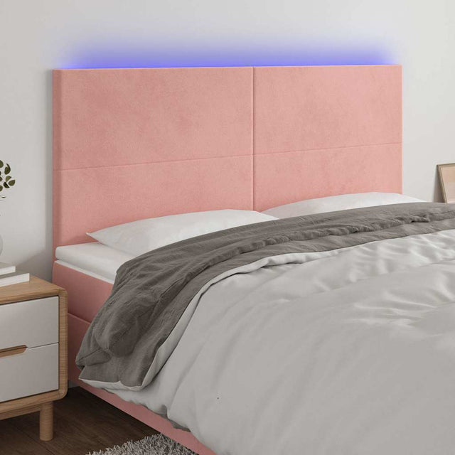Vidaxl hoofdbord led 200x5x118 128 cm fluweel roze