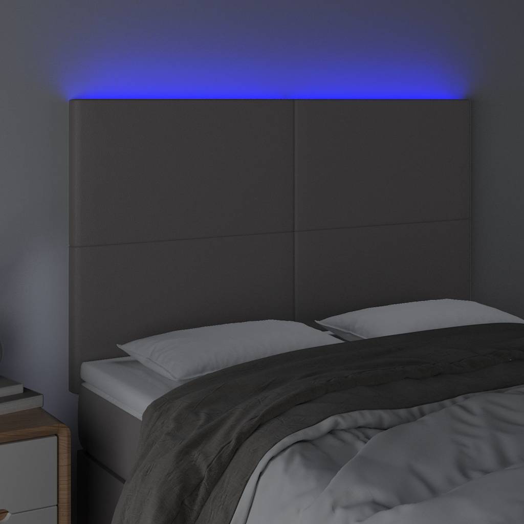 Vidaxl hoofdbord led 144x5x118 128 cm kunstleer grijs