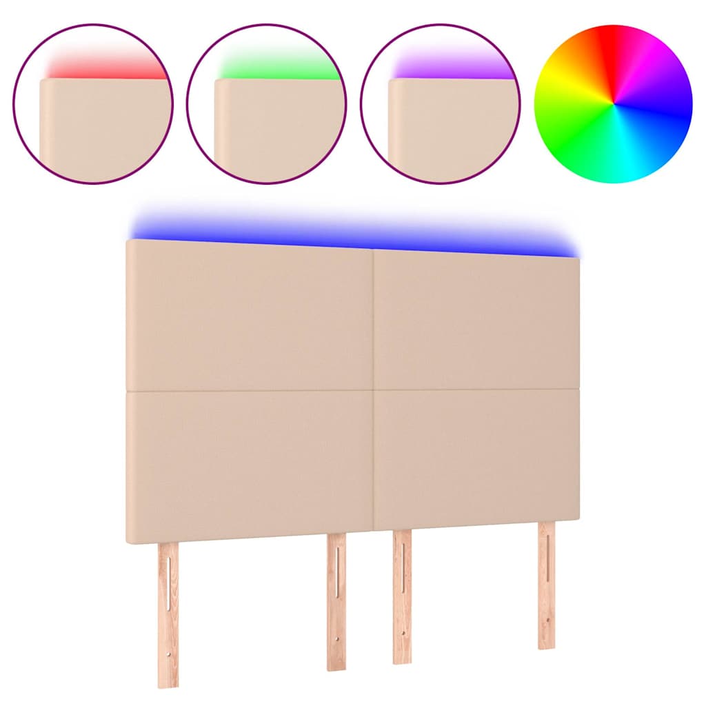Vidaxl hoofdbord led 144x5x118 128 cm kunstleer cappuccinokleurig