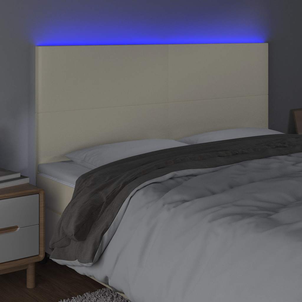Vidaxl hoofdbord led 160x5x118 128 cm kunstleer crèmekleurig