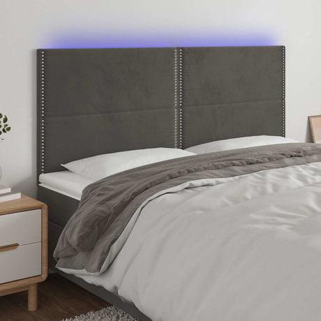 Vidaxl hoofdbord led 200x5x118 128 cm fluweel donkergrijs