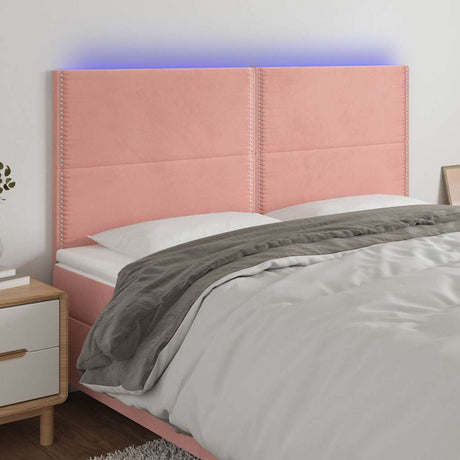 Vidaxl hoofdbord led 200x5x118 128 cm fluweel roze