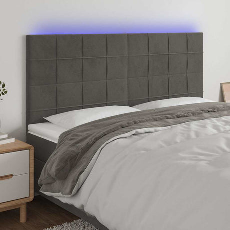 Vidaxl hoofdbord led 200x5x118 128 cm fluweel donkergrijs