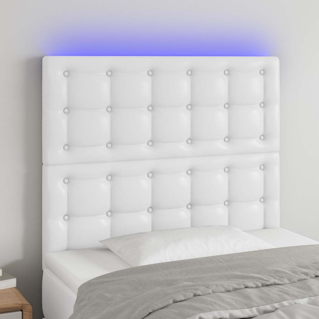 Vidaxl hoofdbord led 90x5x118 128 cm kunstleer wit