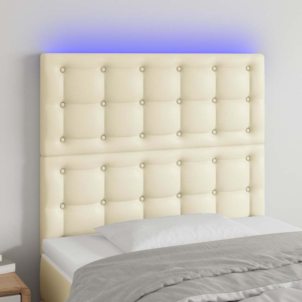 Vidaxl hoofdbord led 90x5x118 128 cm kunstleer crèmekleurig