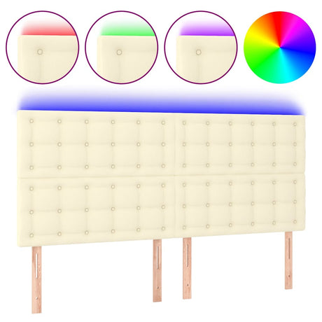 Vidaxl hoofdbord led 180x5x118 128 cm kunstleer crèmekleurig