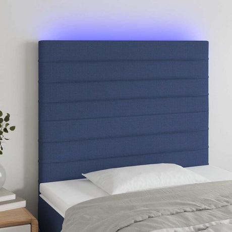 Vidaxl hoofdbord led 100x5x118 128 cm stof blauw
