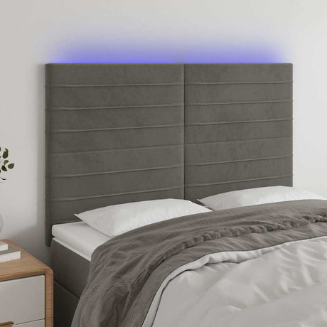 Vidaxl hoofdbord led 144x5x118 128 cm fluweel donkergrijs