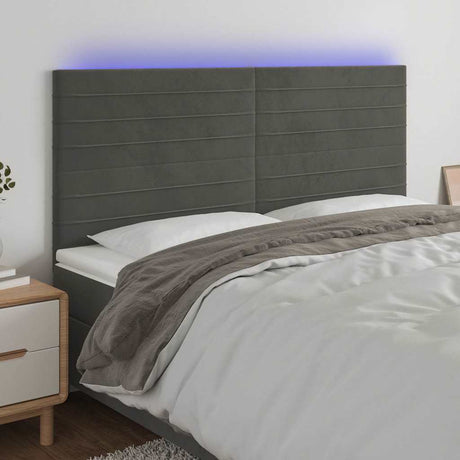 Vidaxl hoofdbord led 180x5x118 128 cm fluweel donkergrijs
