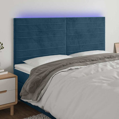 Vidaxl hoofdbord led 180x5x118 128 cm fluweel donkerblauw