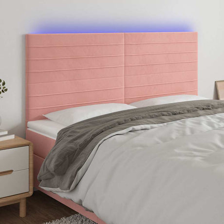Vidaxl hoofdbord led 200x5x118 128 cm fluweel roze