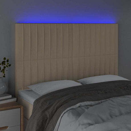 Vidaxl hoofdbord led 144x5x118 128 cm stof crèmekleurig