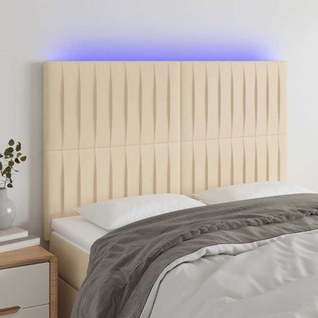 Vidaxl hoofdbord led 144x5x118 128 cm stof crèmekleurig