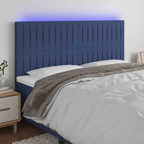 Vidaxl hoofdbord led 200x5x118 128 cm stof blauw