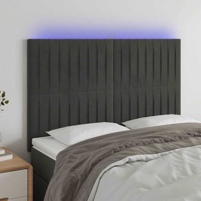 Vidaxl hoofdbord led 144x5x118 128 cm fluweel donkergrijs