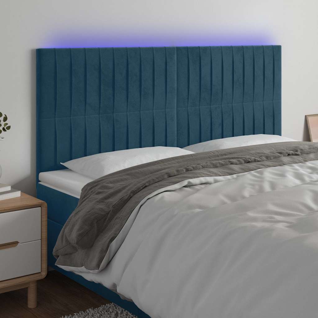Vidaxl hoofdbord led 180x5x118 128 cm fluweel donkerblauw