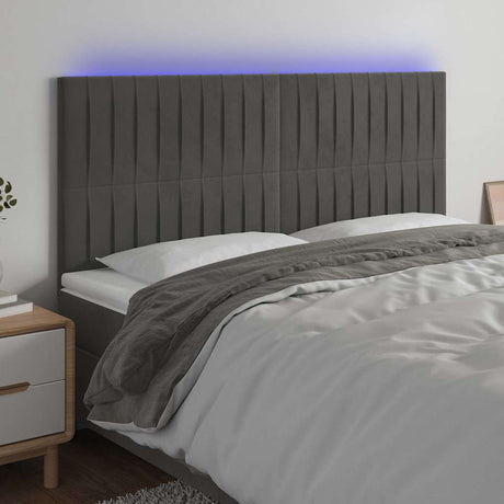 Vidaxl hoofdbord led 200x5x118 128 cm fluweel donkergrijs