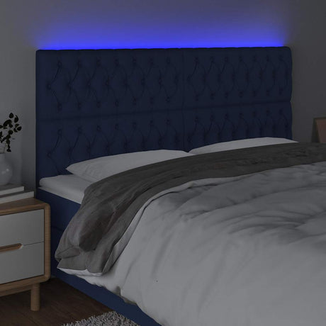 Vidaxl hoofdbord led 200x7x118 128 cm stof blauw