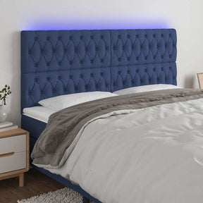 Vidaxl hoofdbord led 200x7x118 128 cm stof blauw