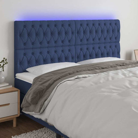 Vidaxl hoofdbord led 200x7x118 128 cm stof blauw