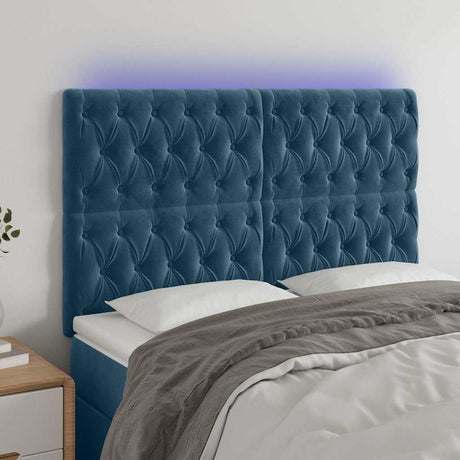 Vidaxl hoofdbord led 144x7x118 128 cm fluweel donkerblauw