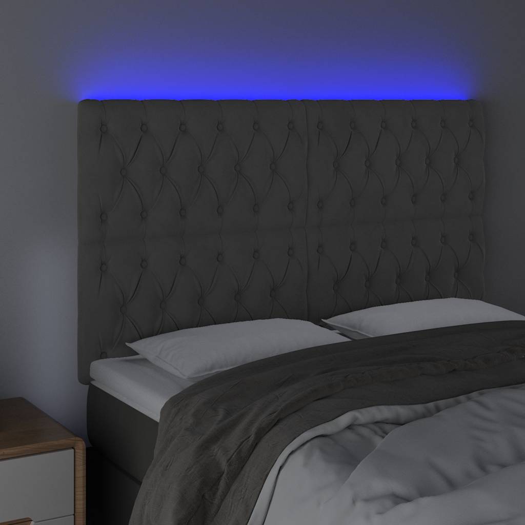 Vidaxl hoofdbord led 160x7x118 128 cm fluweel donkergrijs