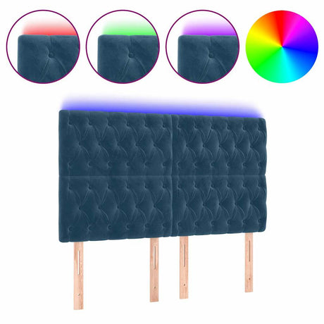 Vidaxl hoofdbord led 160x7x118 128 cm fluweel donkerblauw