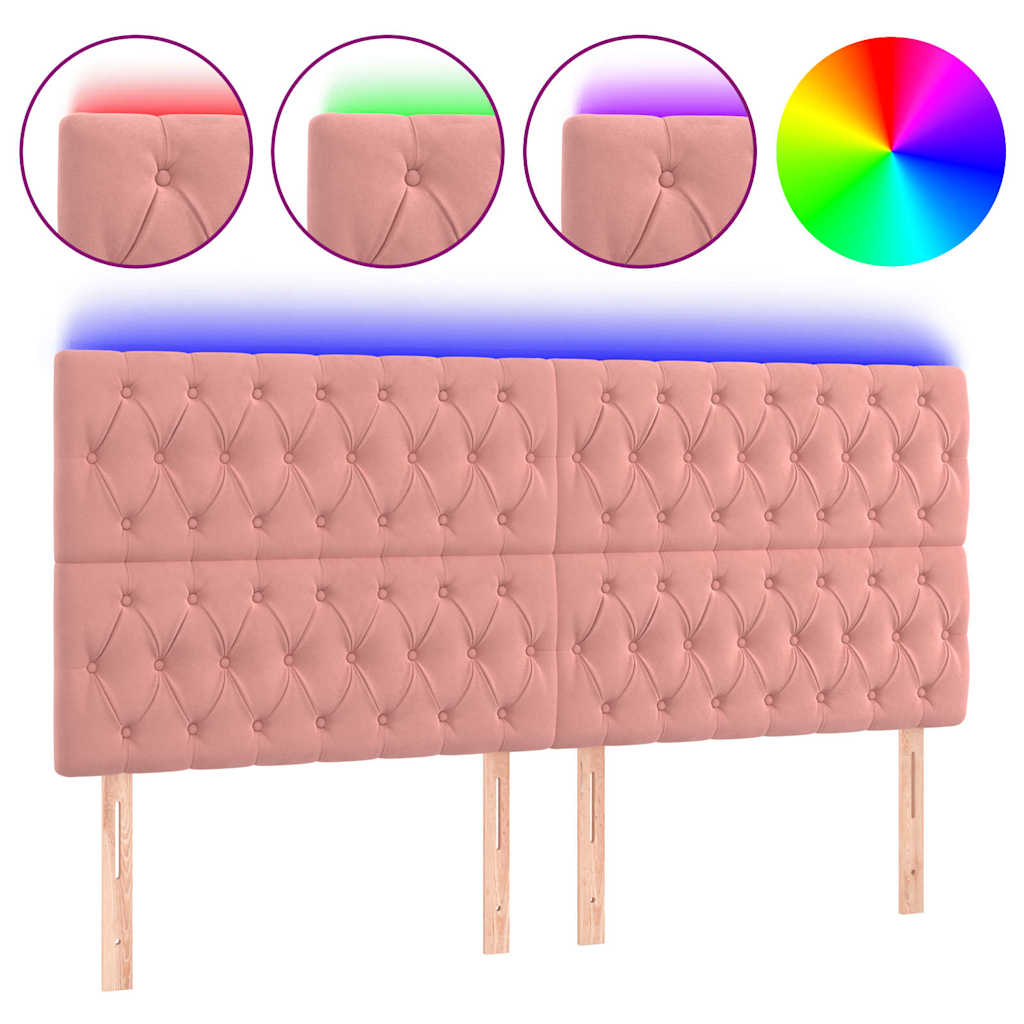 Vidaxl hoofdbord led 200x7x118 128 cm fluweel roze